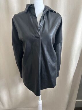 French Connection Black Faux Leather Tunic Shirt